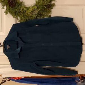 Women Eddie Bauer Blue Fine Wale Corduroy Teal Shirt Long Sleeve Button Up Small